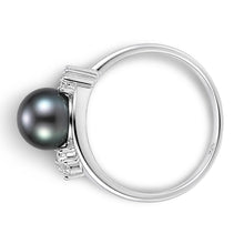 Load image into Gallery viewer, Black-Gray Pearl &amp; Cubic Zirconia Cocktail Ring – .925 Sterling Silver