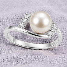 Load image into Gallery viewer, Pink-Peach Pearl &amp; Cubic Zirconia Cocktail Ring – .925 Sterling Silver