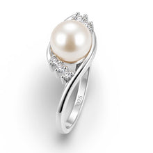 Load image into Gallery viewer, Pink-Peach Pearl &amp; Cubic Zirconia Cocktail Ring – .925 Sterling Silver