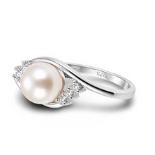 Load image into Gallery viewer, Pink-Peach Pearl &amp; Cubic Zirconia Cocktail Ring – .925 Sterling Silver