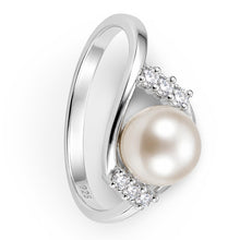 Load image into Gallery viewer, Pink-Peach Pearl &amp; Cubic Zirconia Cocktail Ring – .925 Sterling Silver