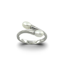 Load image into Gallery viewer, Solid Sterling Silver .925 Twin White Cream Freshwater Pearl Cocktail Ring
