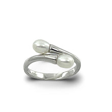 Load image into Gallery viewer, Solid Sterling Silver .925 Twin White Cream Freshwater Pearl Cocktail Ring