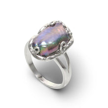 Load image into Gallery viewer, Black Biwa Pearl Ring – .925 Sterling Silver