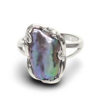 Load image into Gallery viewer, Black Biwa Pearl Ring – .925 Sterling Silver