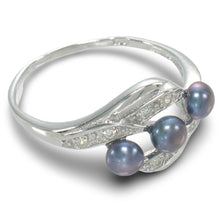 Load image into Gallery viewer, Solid Sterling Silver .925 Black Cultured Pearl &amp; Cubic Zirconia Cocktail Ring