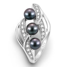 Load image into Gallery viewer, Solid Sterling Silver .925 Black Cultured Pearl &amp; Cubic Zirconia Cocktail Ring