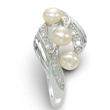Load image into Gallery viewer, Solid Sterling Silver .925 Peach-Pink Cultured Pearl &amp; Cubic Zirconia Cocktail Ring