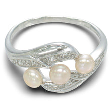 Load image into Gallery viewer, Solid Sterling Silver .925 Peach-Pink Cultured Pearl &amp; Cubic Zirconia Cocktail Ring