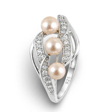 Load image into Gallery viewer, Solid Sterling Silver .925 Peach-Pink Cultured Pearl &amp; Cubic Zirconia Cocktail Ring