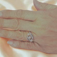 Load image into Gallery viewer, Solid Sterling Silver .925 Peach-Pink Cultured Pearl &amp; Cubic Zirconia Cocktail Ring