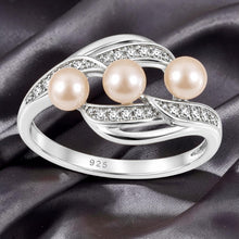 Load image into Gallery viewer, Solid Sterling Silver .925 Peach-Pink Cultured Pearl &amp; Cubic Zirconia Cocktail Ring