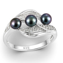 Load image into Gallery viewer, Solid Sterling Silver .925 Mixed-Tone Cultured Pearl &amp; Cubic Zirconia Cocktail Ring