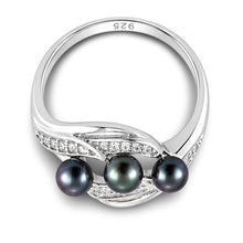 Load image into Gallery viewer, Solid Sterling Silver .925 Mixed-Tone Cultured Pearl &amp; Cubic Zirconia Cocktail Ring