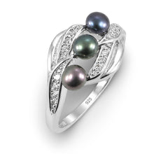 Load image into Gallery viewer, Solid Sterling Silver .925 Mixed-Tone Cultured Pearl &amp; Cubic Zirconia Cocktail Ring
