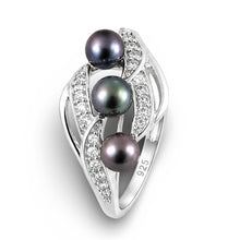 Load image into Gallery viewer, Solid Sterling Silver .925 Mixed-Tone Cultured Pearl &amp; Cubic Zirconia Cocktail Ring