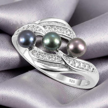 Load image into Gallery viewer, Solid Sterling Silver .925 Mixed-Tone Cultured Pearl &amp; Cubic Zirconia Cocktail Ring
