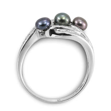 Load image into Gallery viewer, Solid Sterling Silver .925 Mixed-Tone Cultured Pearl &amp; Cubic Zirconia Cocktail Ring