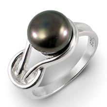 Load image into Gallery viewer, Solid Sterling Silver .925 Love-Knot Freshwater Pearl Solitaire Ring (Black-Gray)