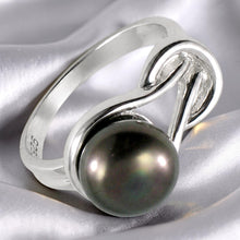 Load image into Gallery viewer, Solid Sterling Silver .925 Love-Knot Freshwater Pearl Solitaire Ring (Black-Gray)