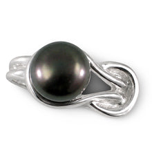 Load image into Gallery viewer, Solid Sterling Silver .925 Love-Knot Freshwater Pearl Solitaire Ring (Black-Gray)