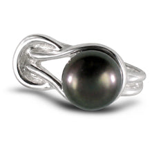 Load image into Gallery viewer, Solid Sterling Silver .925 Love-Knot Freshwater Pearl Solitaire Ring (Black-Gray)