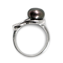 Load image into Gallery viewer, Solid Sterling Silver .925 Love-Knot Freshwater Pearl Solitaire Ring (Black-Gray)