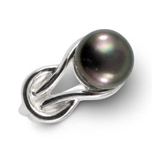 Load image into Gallery viewer, Solid Sterling Silver .925 Love-Knot Freshwater Pearl Solitaire Ring (Black-Gray)