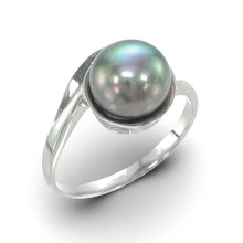 Load image into Gallery viewer, Solid Sterling Silver .925 Black-Gray Freshwater Pearl Solitaire Ring