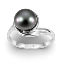Load image into Gallery viewer, Solid Sterling Silver .925 Black-Gray Freshwater Pearl Solitaire Ring