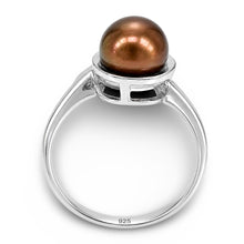 Load image into Gallery viewer, Solid Sterling Silver .925 Rhodium Finish Chocolate Freshwater Pearl Solitaire Ring