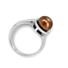 Load image into Gallery viewer, Solid Sterling Silver .925 Rhodium Finish Chocolate Freshwater Pearl Solitaire Ring