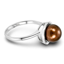 Load image into Gallery viewer, Solid Sterling Silver .925 Rhodium Finish Chocolate Freshwater Pearl Solitaire Ring