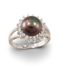 Load image into Gallery viewer, Solid Sterling Silver .925 Cultured Pearl &amp; Cubic Zirconia Cluster Ring