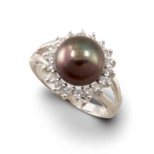 Load image into Gallery viewer, Solid Sterling Silver .925 Cultured Pearl &amp; Cubic Zirconia Cluster Ring