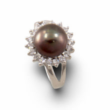 Load image into Gallery viewer, Solid Sterling Silver .925 Cultured Pearl &amp; Cubic Zirconia Cluster Ring