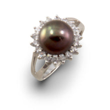 Load image into Gallery viewer, Solid Sterling Silver .925 Cultured Pearl &amp; Cubic Zirconia Cluster Ring
