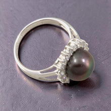Load image into Gallery viewer, Solid Sterling Silver .925 Cultured Pearl &amp; Cubic Zirconia Cluster Ring