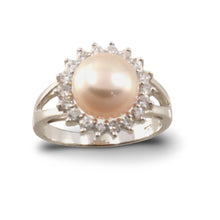 Load image into Gallery viewer, Solid Sterling Silver .925 Cultured Pearl &amp; Cubic Zirconia Cluster Ring