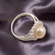 Load image into Gallery viewer, Solid Sterling Silver .925 Cultured Pearl &amp; Cubic Zirconia Cluster Ring