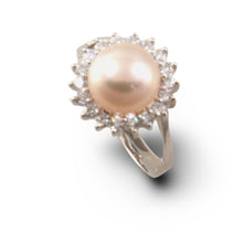Load image into Gallery viewer, Solid Sterling Silver .925 Cultured Pearl &amp; Cubic Zirconia Cluster Ring