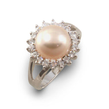 Load image into Gallery viewer, Solid Sterling Silver .925 Cultured Pearl &amp; Cubic Zirconia Cluster Ring