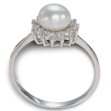 Load image into Gallery viewer, Solid Sterling Silver .925 White Freshwater Pearl Halo Ring