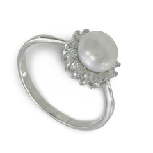 Load image into Gallery viewer, Solid Sterling Silver .925 White Freshwater Pearl Halo Ring