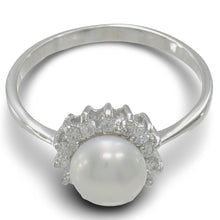 Load image into Gallery viewer, Solid Sterling Silver .925 White Freshwater Pearl Halo Ring