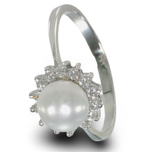 Load image into Gallery viewer, Solid Sterling Silver .925 White Freshwater Pearl Halo Ring