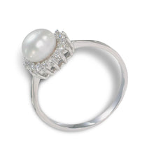 Load image into Gallery viewer, Solid Sterling Silver .925 White Freshwater Pearl Halo Ring