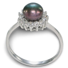 Load image into Gallery viewer, Solid Sterling Silver .925 Black-Peacock Pearl Halo Ring