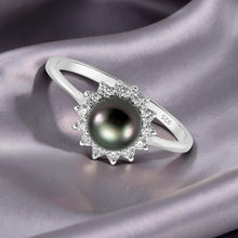 Load image into Gallery viewer, Solid Sterling Silver .925 Black-Peacock Pearl Halo Ring