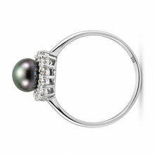 Load image into Gallery viewer, Solid Sterling Silver .925 Black-Peacock Pearl Halo Ring